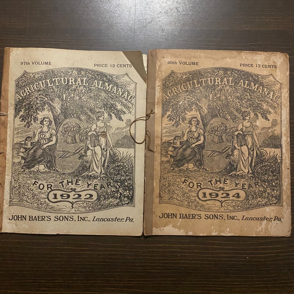 9 Antique Agricultural Almanacs 1920-1922 1924-1929 John Baer's Sons Lancaster - Picture 7 of 16